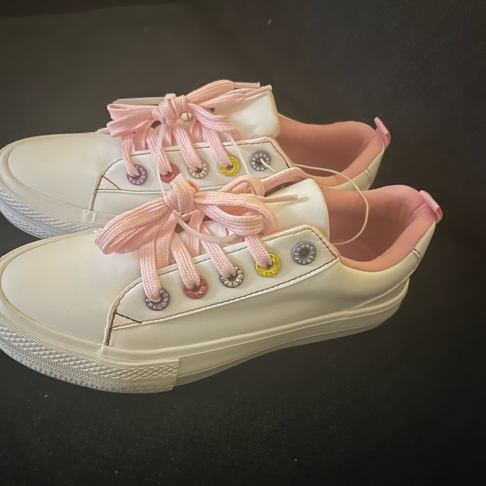 White Sneakers with Pink Laces